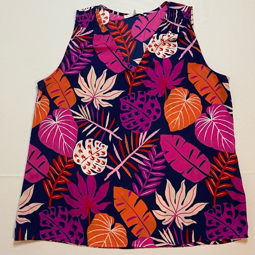 Violet & Claire Size L Purple Pink Tropical Sleeveless Tank Top Blouse